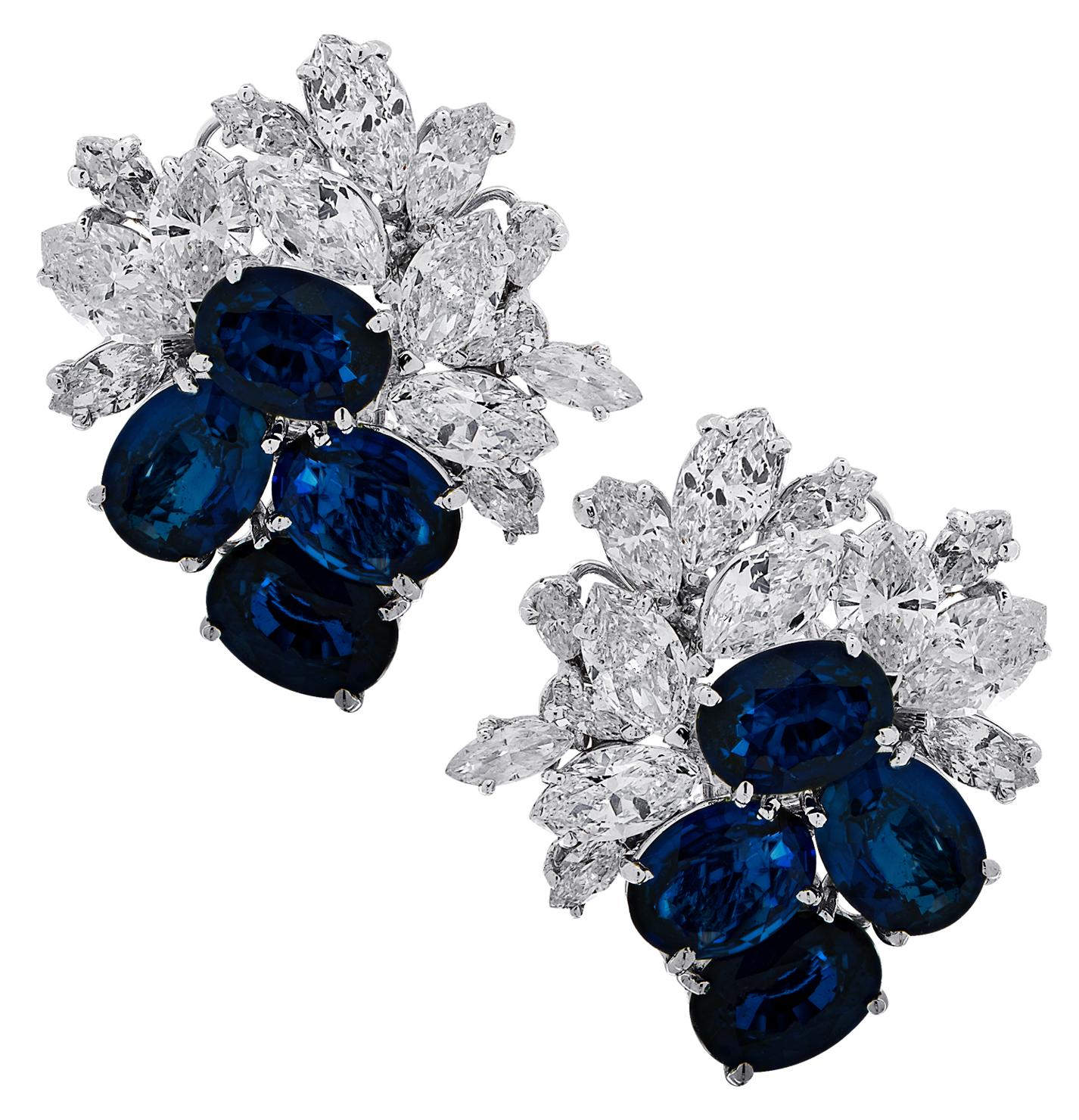 Diamond And Sapphire Cluster Earrings  In Excellent Condition In Miami, FL