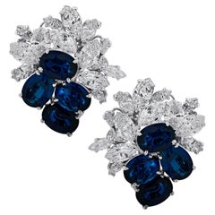 Diamond And Sapphire Cluster Earrings 