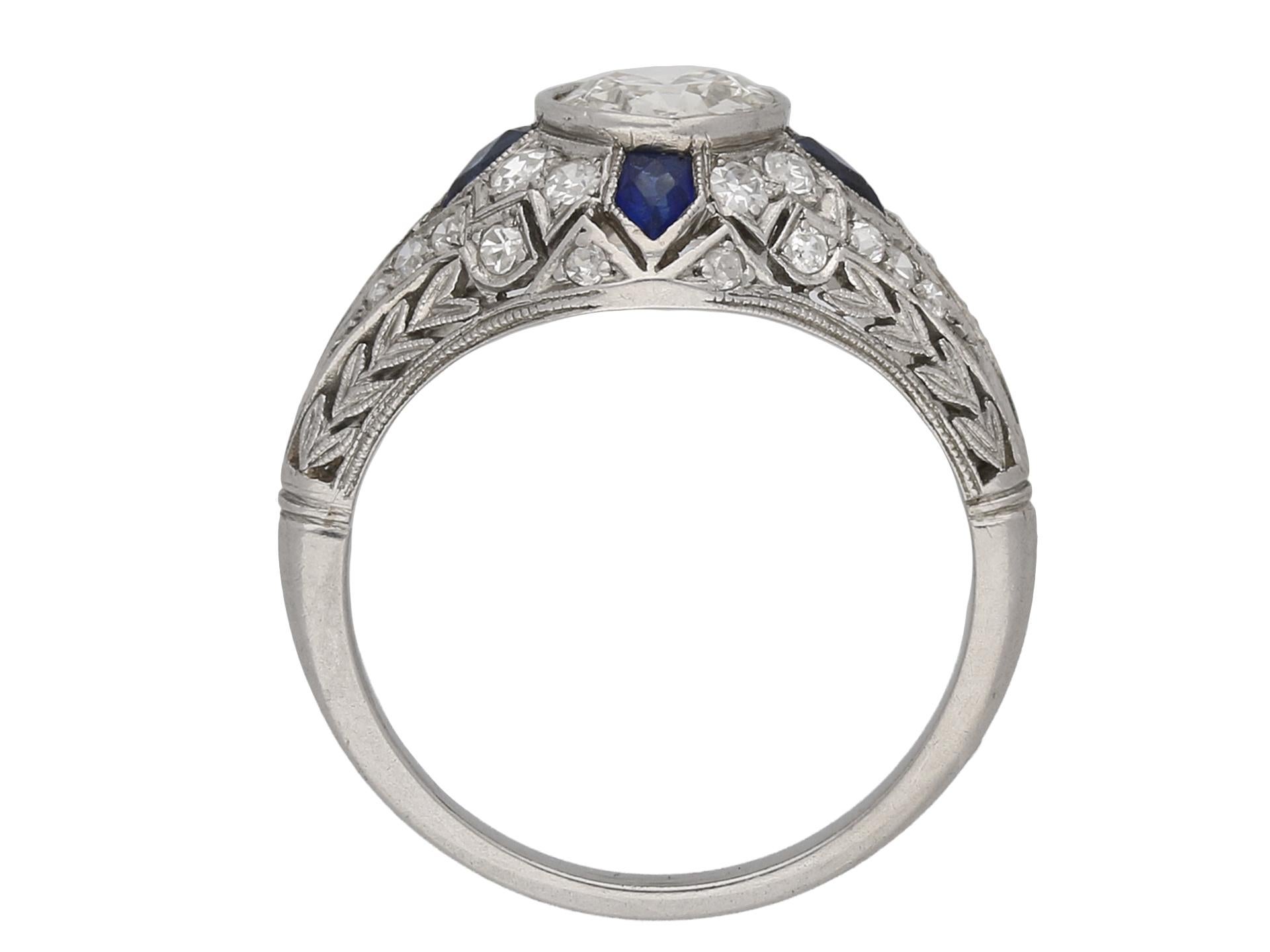 Old European Cut Diamond and Sapphire Cluster Ring, circa 1920 For Sale