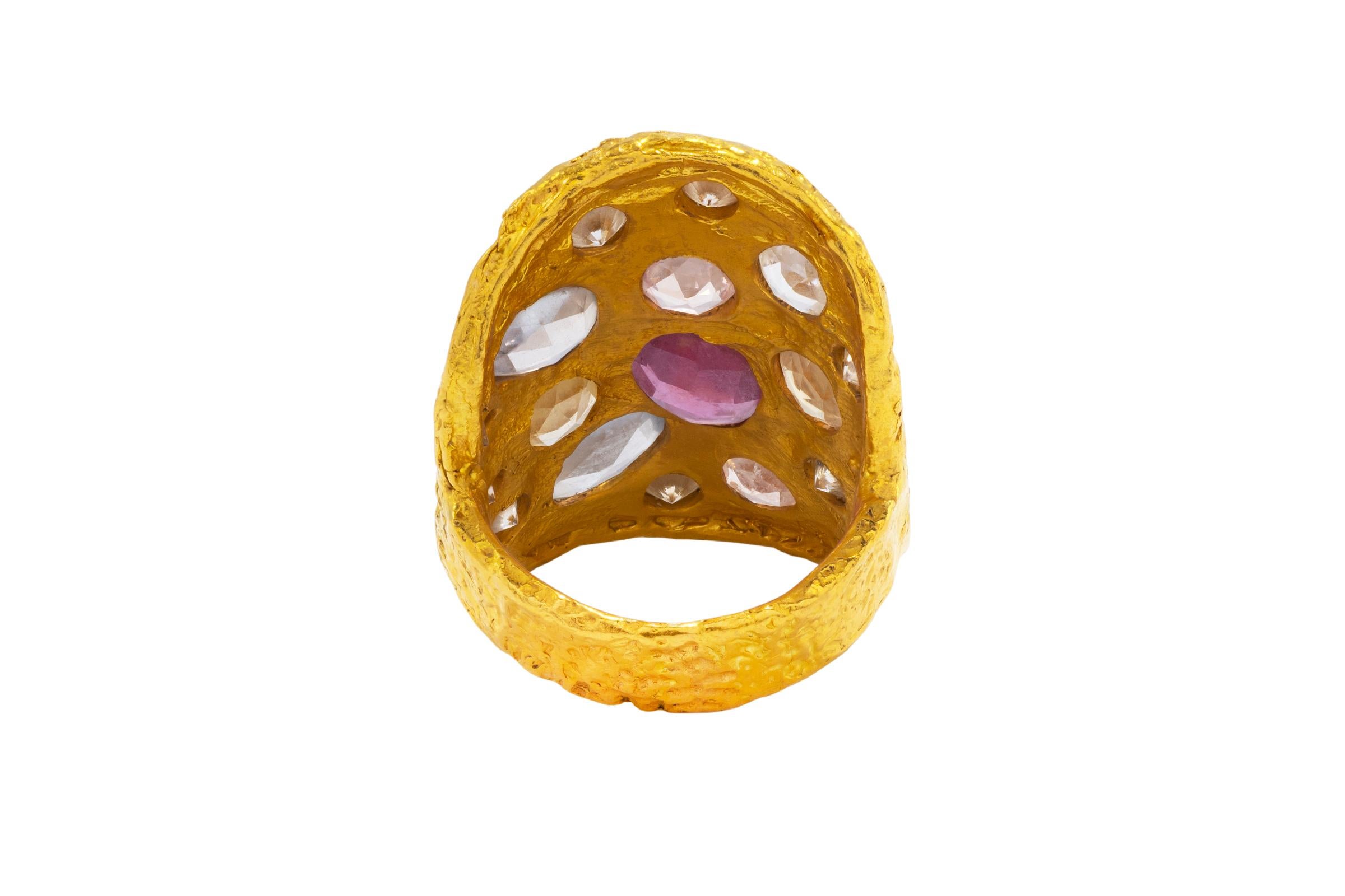 Artisan The Venus Diamond and Sapphire Cocktail Ring in 22k Gold by Tagili For Sale