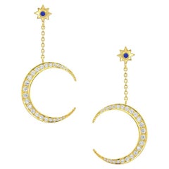 Diamond and Sapphire Crescent Moon and Star Earrings