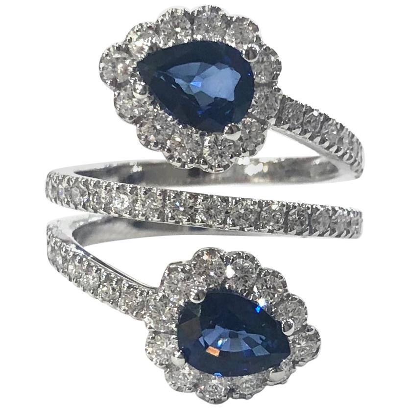 Diamond and Sapphire Crossover Cocktail Ring 18 Carat White Gold For Sale