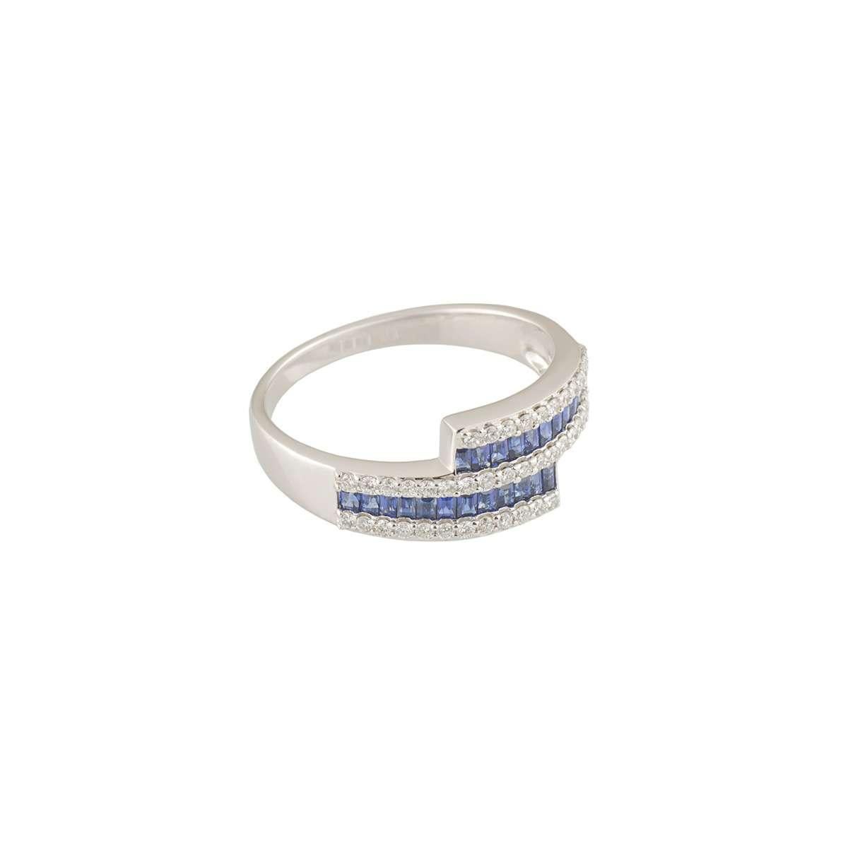 sapphire and diamond crossover ring
