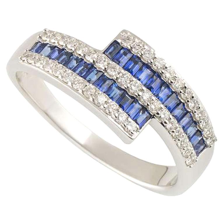 Diamond and Sapphire Crossover Ring For Sale