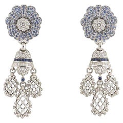 Diamond and Sapphire Dangle Earrings 4.62 Carat Diamonds 8.82 Carat Sapphires