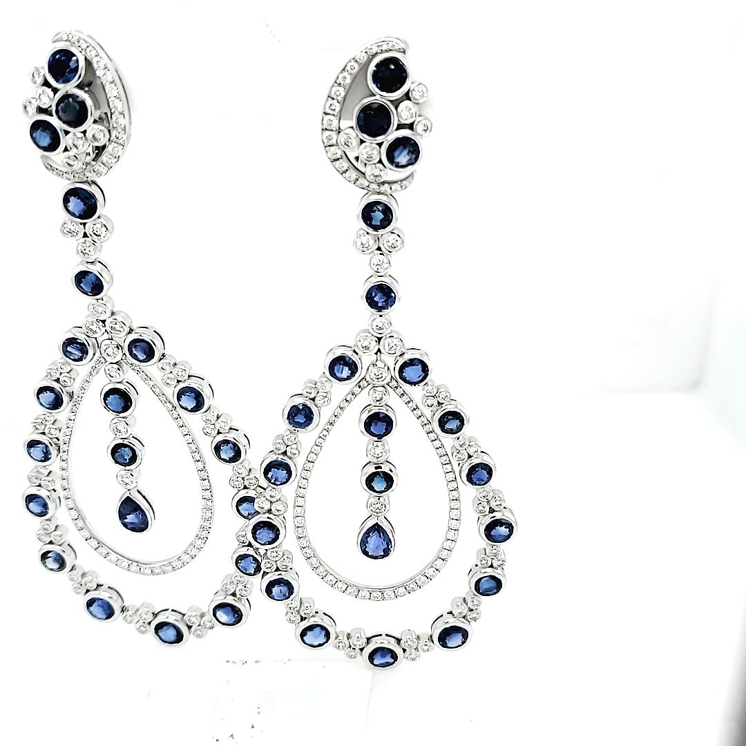 Diamant- und Saphir-Ohrringe mit Anhänger Damen im Angebot