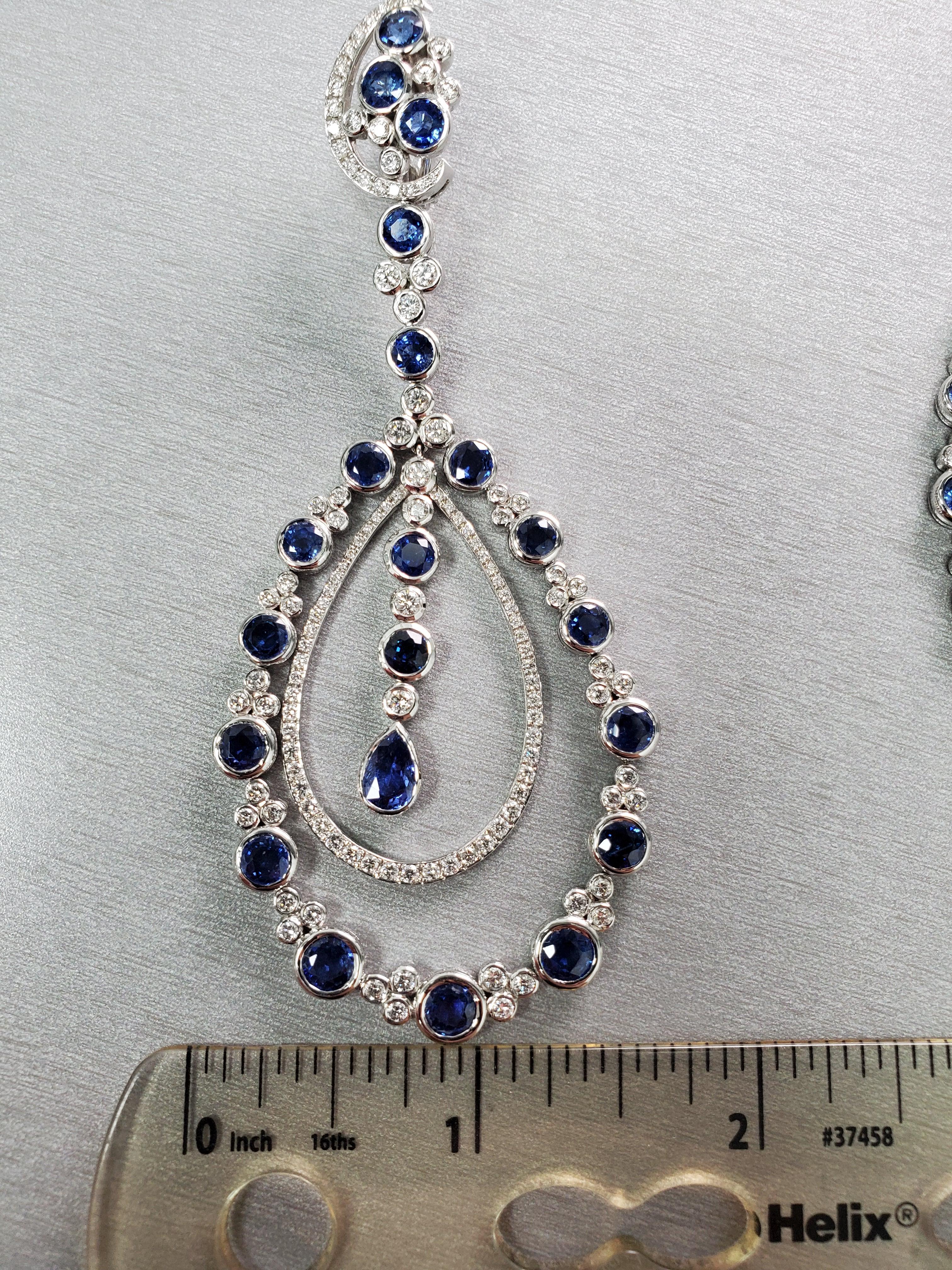 Diamond and Sapphire Dangle Earrings For Sale 2