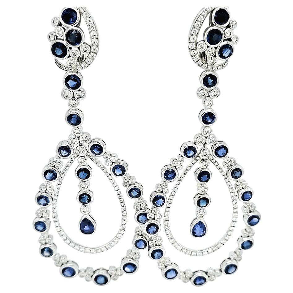 Diamond and Sapphire Dangle Earrings For Sale