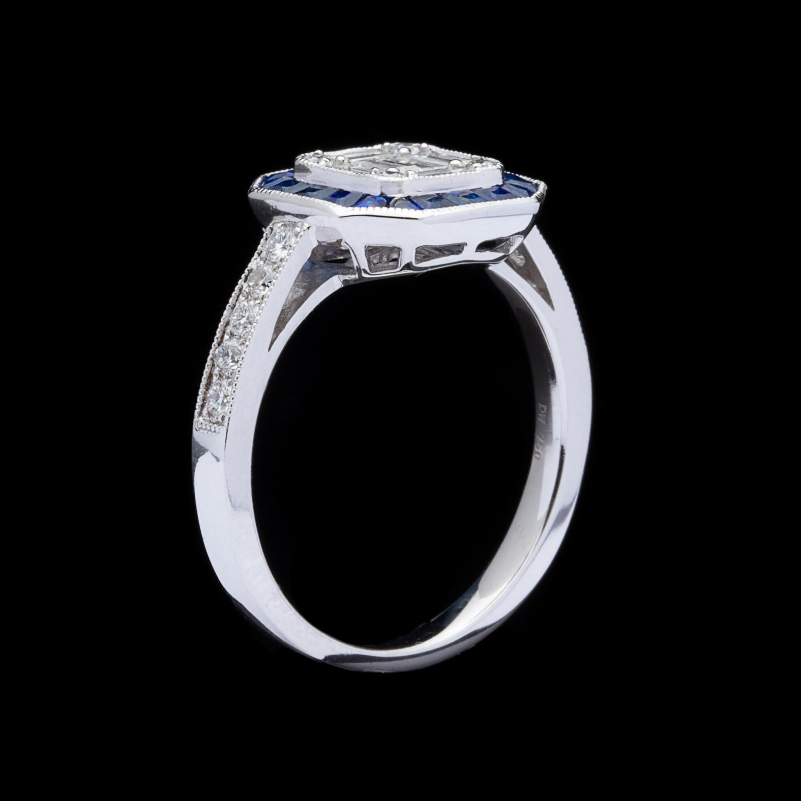 Art Deco Diamond and Sapphire Deco Style Ring
