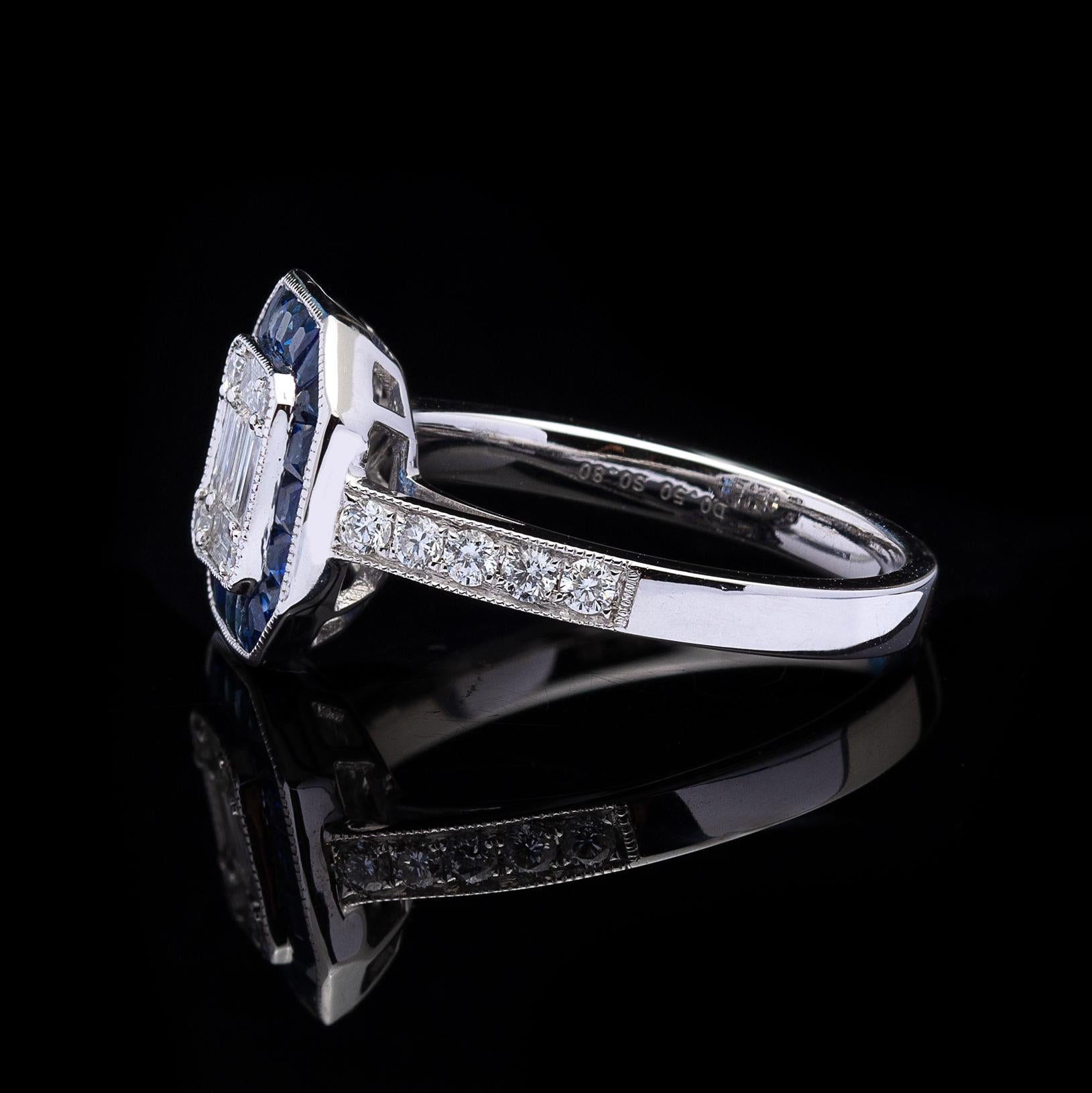Diamond and Sapphire Deco Style Ring In New Condition In San Francisco, CA