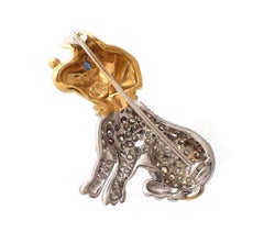 Diamond and Sapphire Dog Pin in 18 Karat Yellow Gold