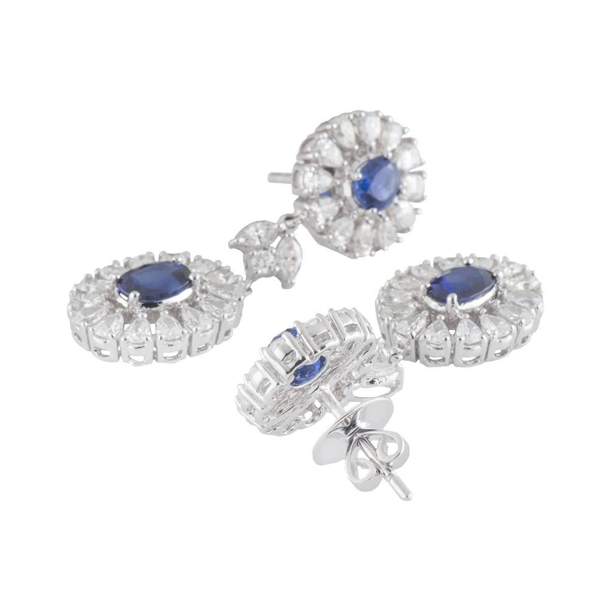 Diamond and Sapphire Drop Earrings In New Condition In London, GB