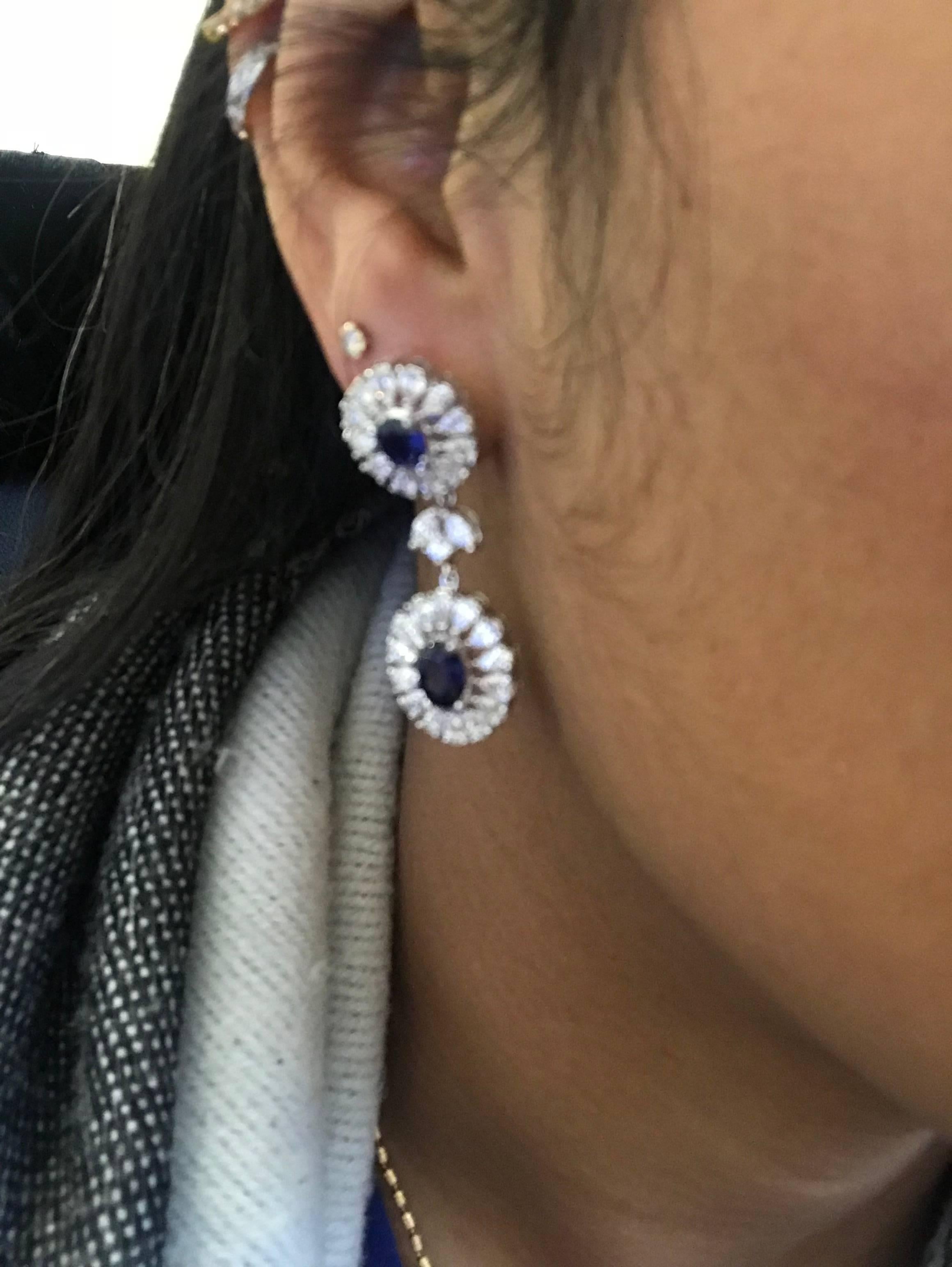 Women's Diamond and Sapphire Drop Earrings