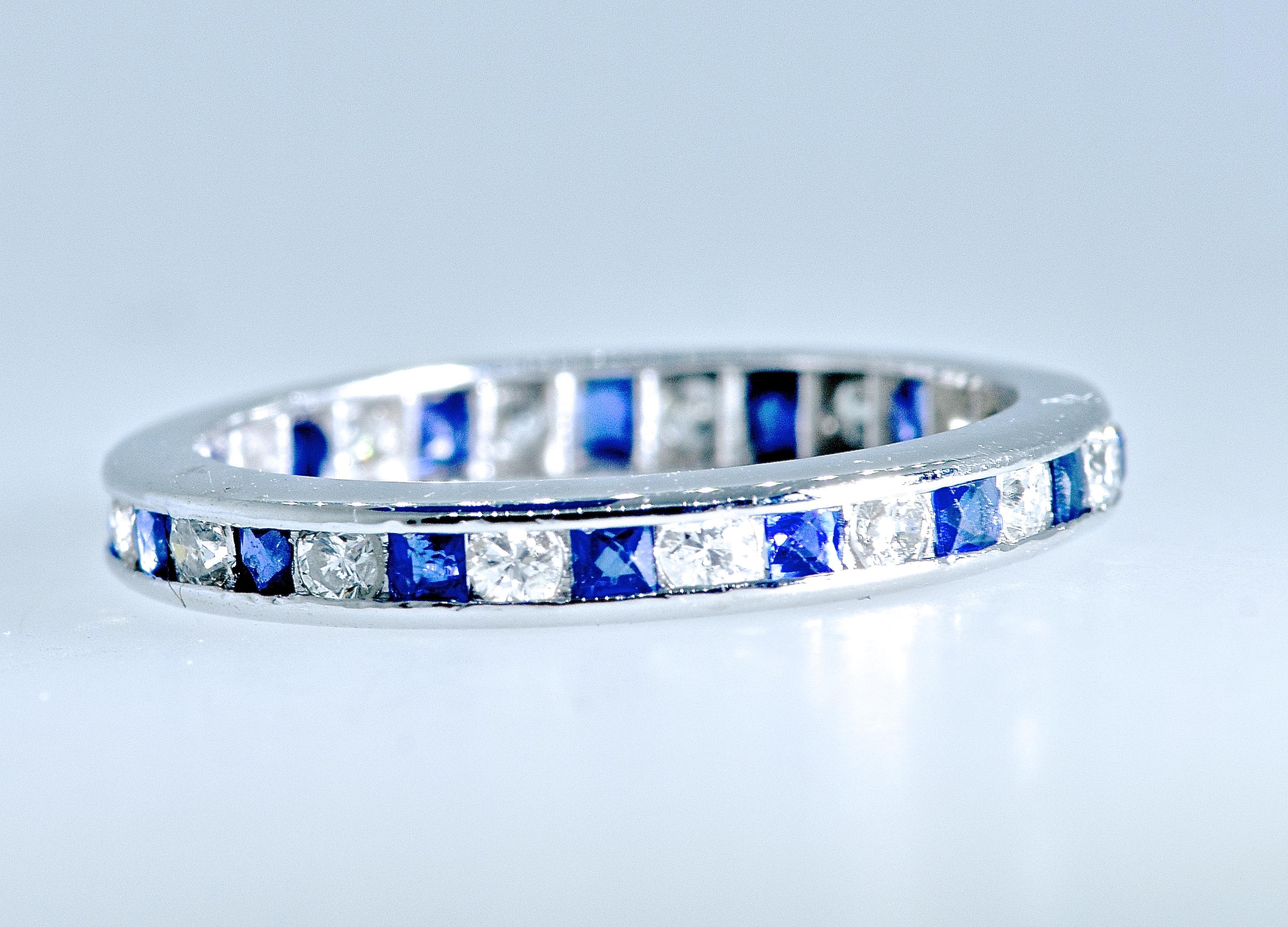 Contemporary Diamond and Sapphire Eternity Band