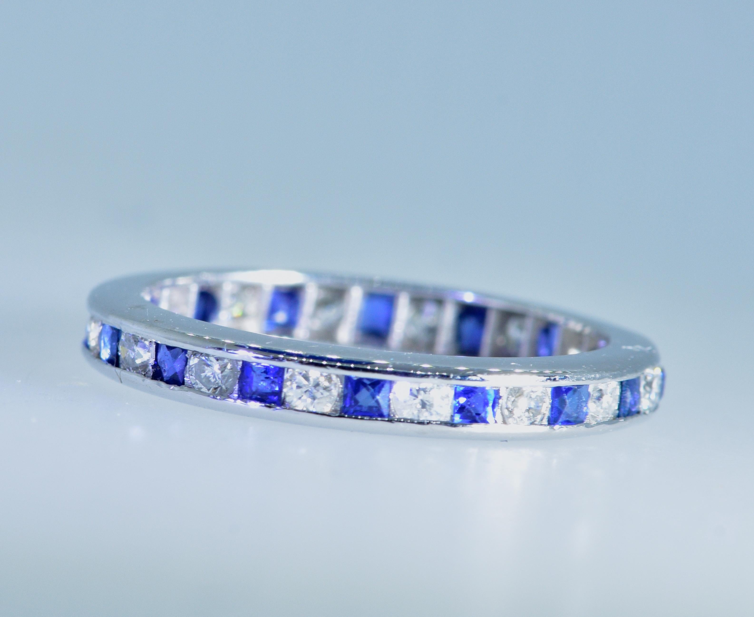 Diamond and Sapphire Eternity Band In Excellent Condition In Aspen, CO