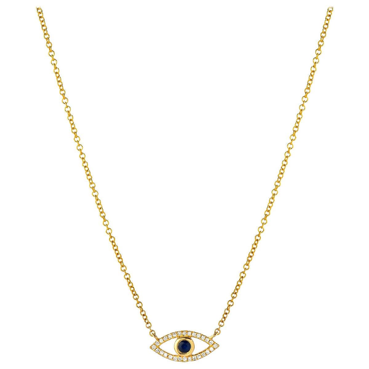 Diamond and Sapphire Evil Eye Necklace For Sale