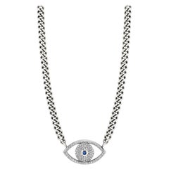 Diamond and Sapphire Evil Eye on Short Chain Necklace