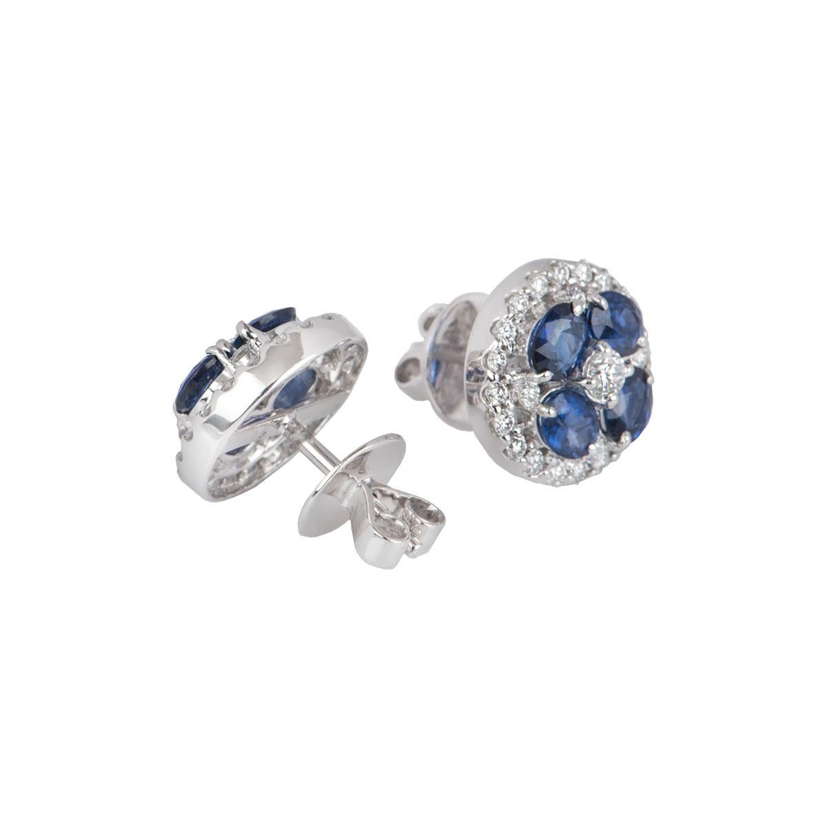 Diamond and Sapphire Floral Earrings In New Condition In London, GB