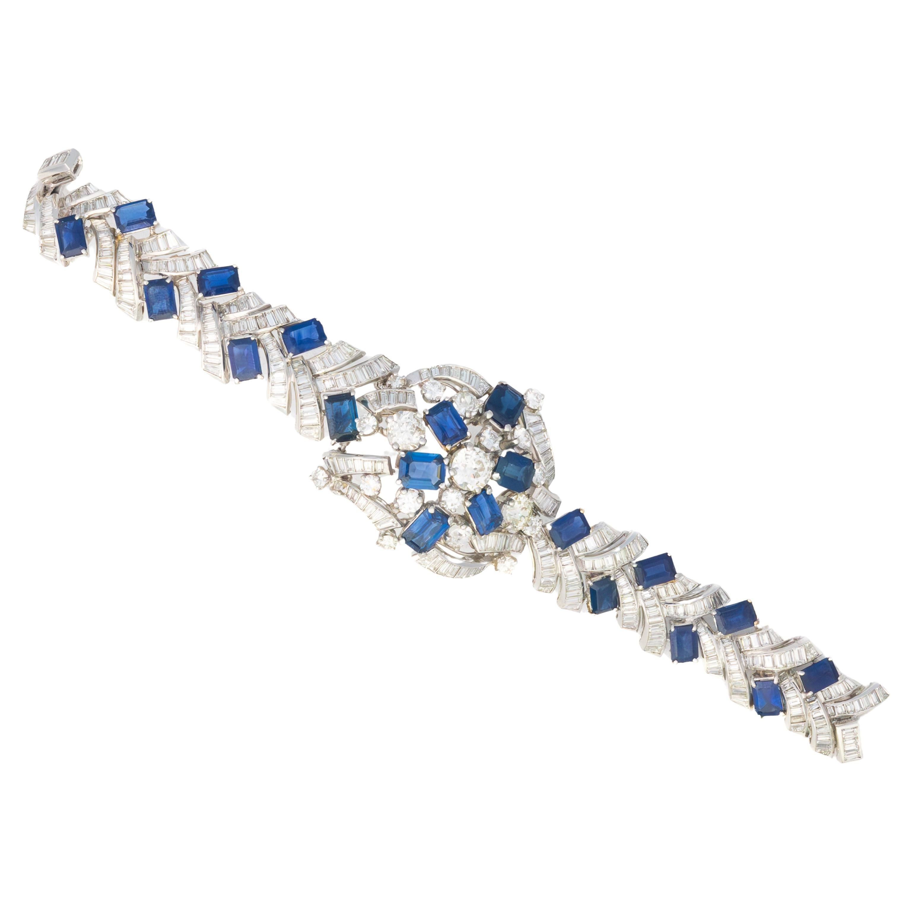 Diamond and Sapphire Floral Platinum Bracelet