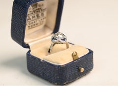 Diamond and Sapphire Floral Ring. 1.20ct Old European Cut Diamond Platinum K VS2