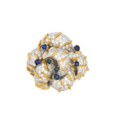 Diamond and Sapphire Flower Brooch
