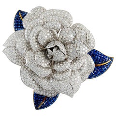 Vintage Diamond and Sapphire Flower Brooch