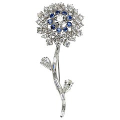 Diamond and Sapphire Flower Brooch Diamond and Sapphire Flower Brooch