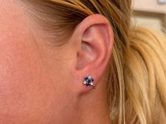 Diamond and Sapphire Flower Earrings 14K White Gold