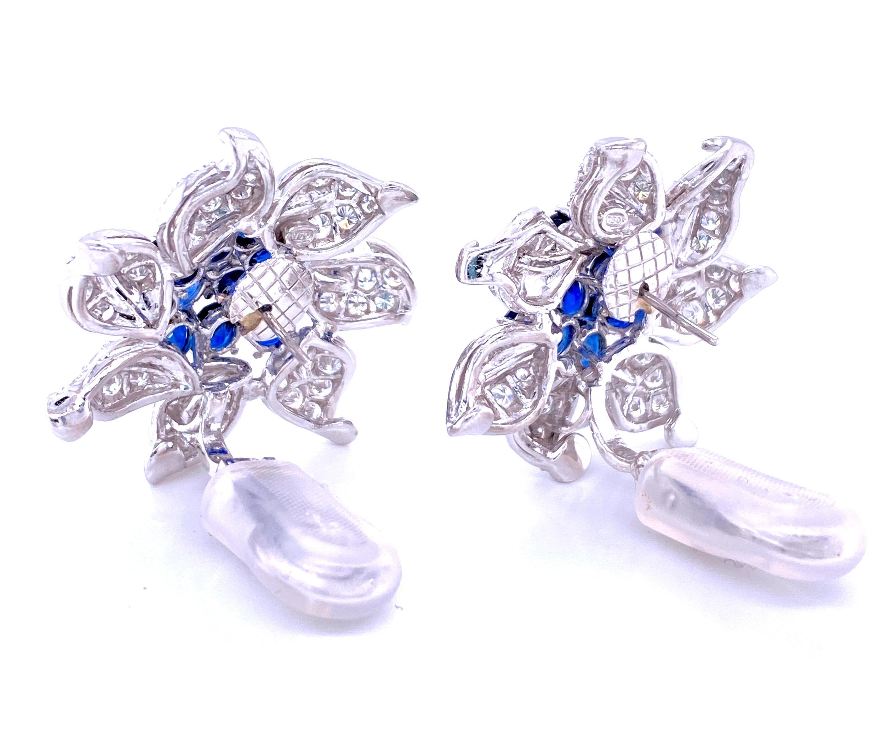 Contemporary Diamond and Sapphire Flower Earrings
