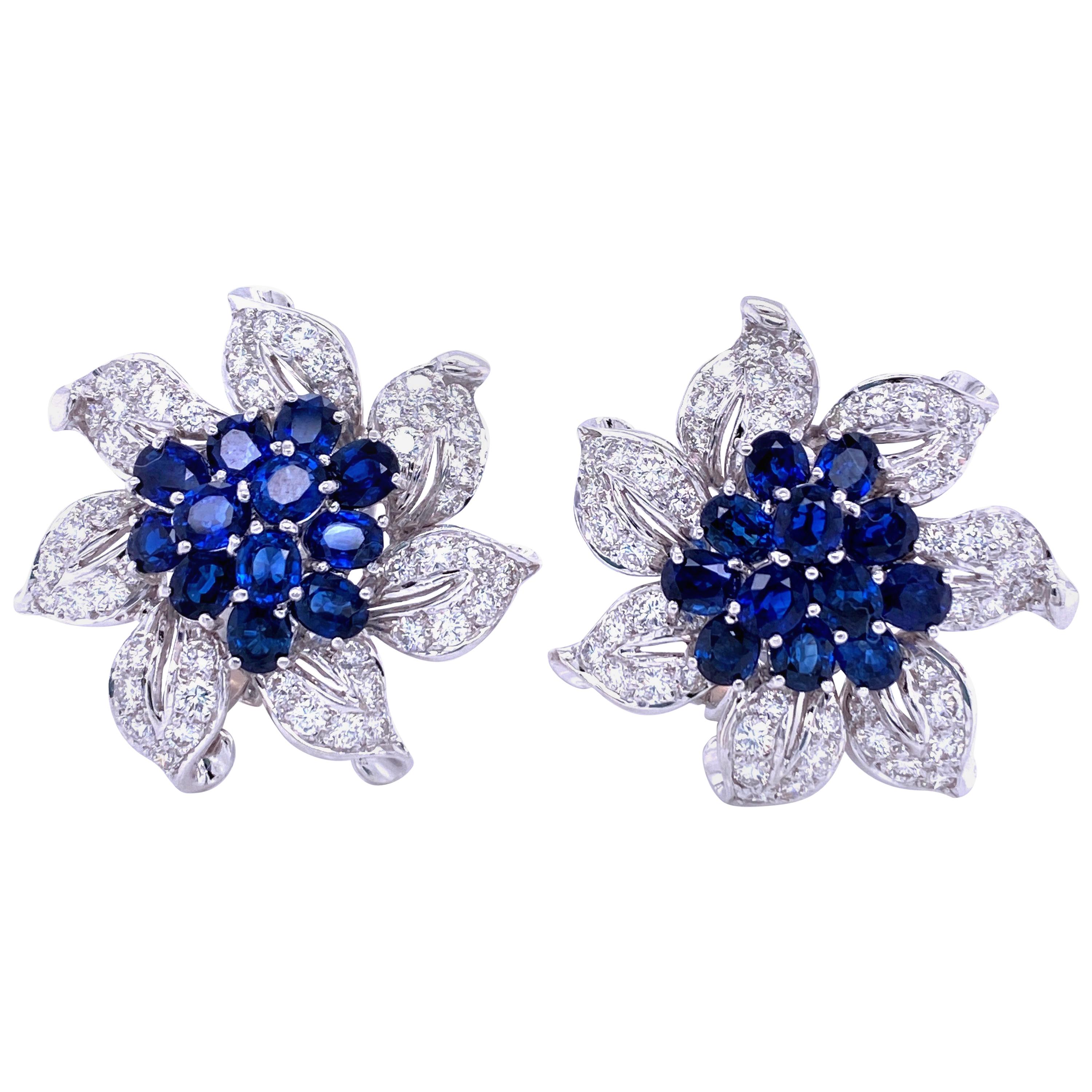 Diamond and Sapphire Flower Earrings