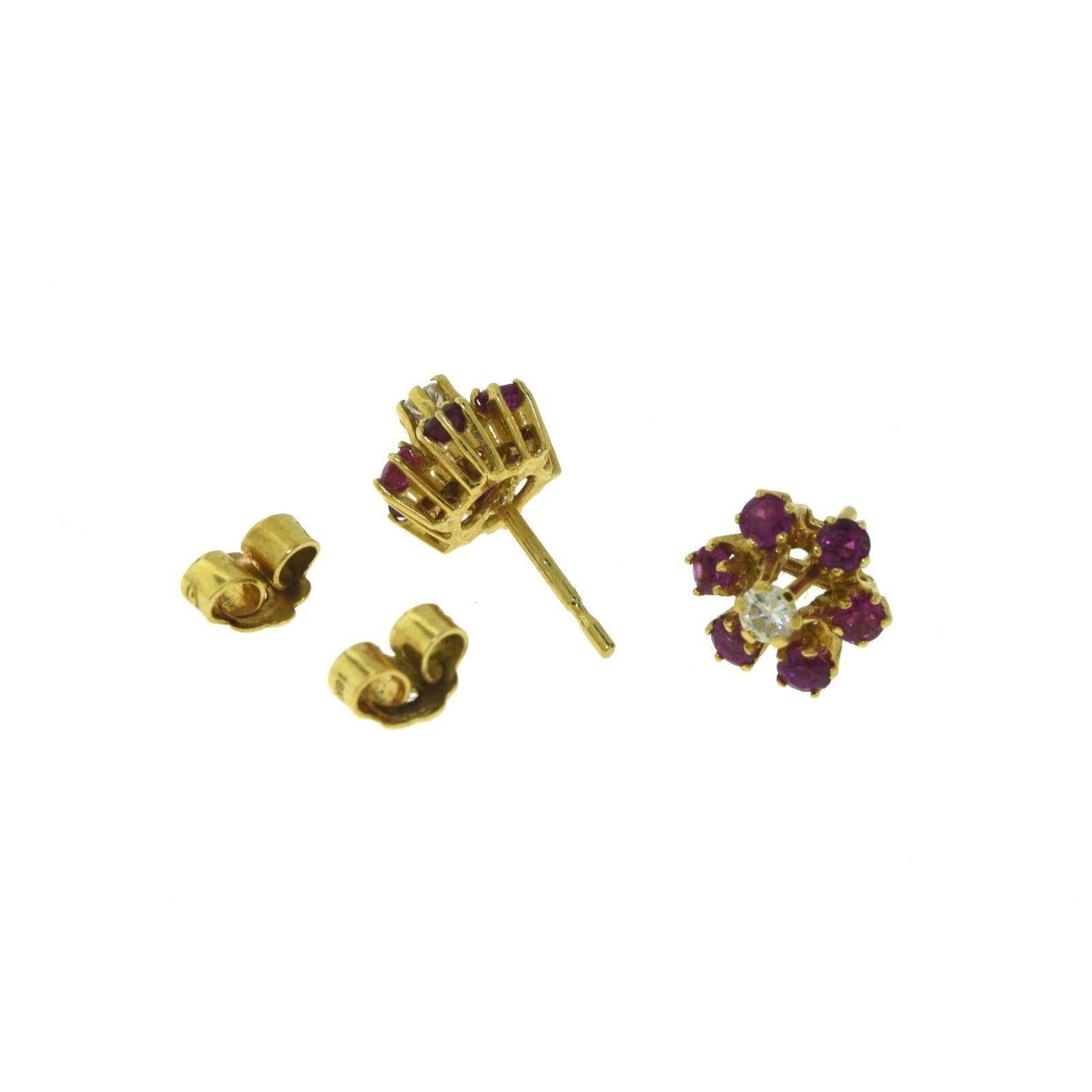 Women's or Men's Diamond and Sapphire Flower Yellow Gold Earrings For Sale