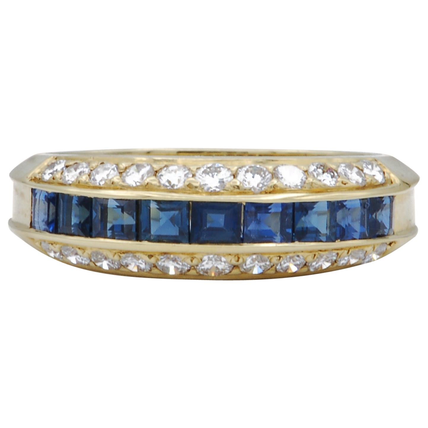 Diamond and Sapphire Gold Band Ring For Sale