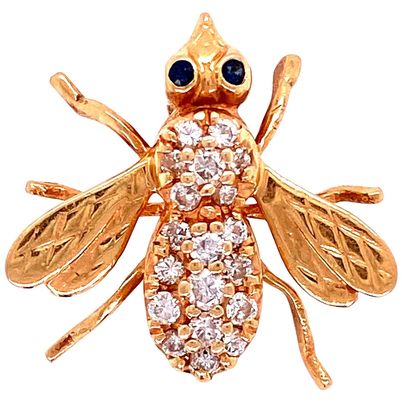 Diamond and Sapphire Gold Bee Brooch Pin Estate Fine Jewelry