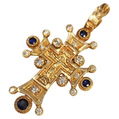 Diamond And Sapphire Gold Cross Pendant