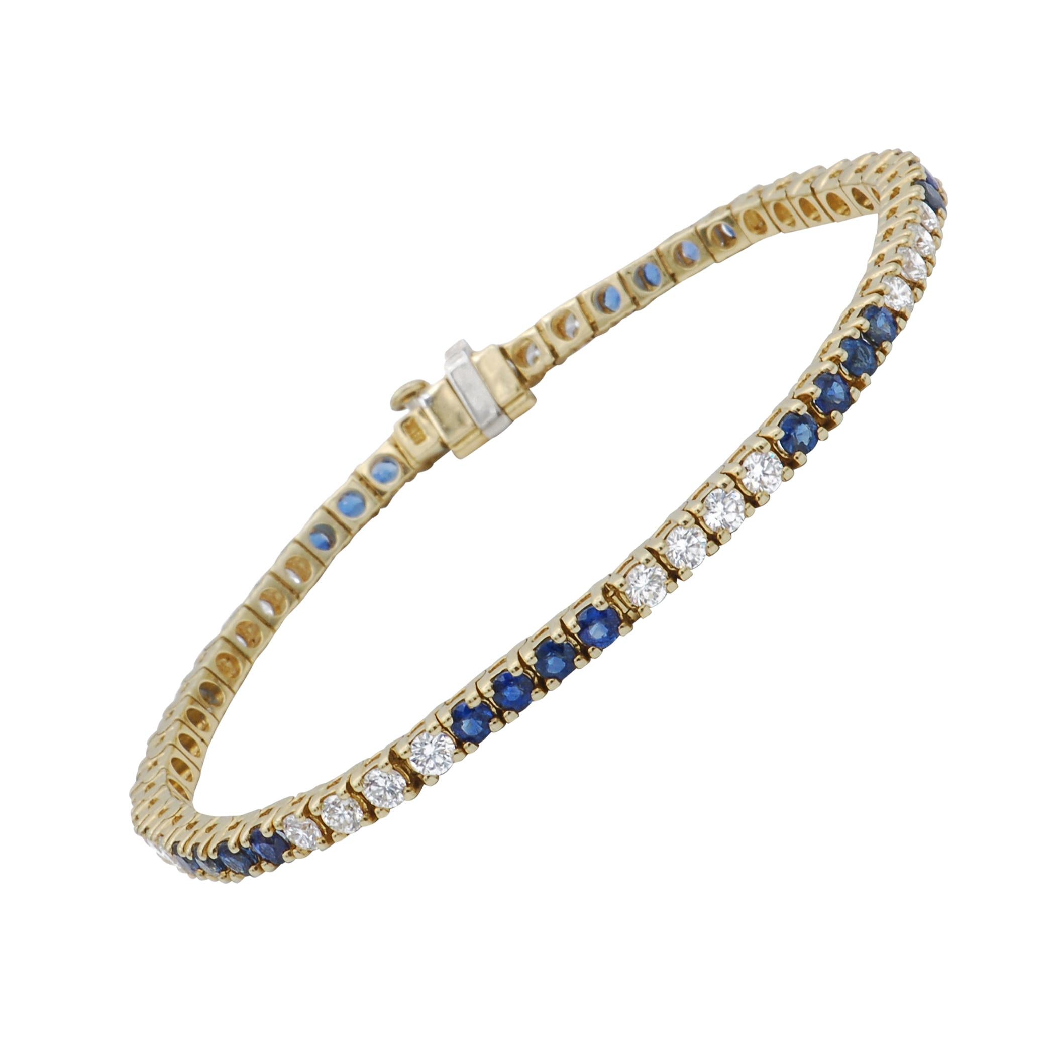 Blue Sapphire and Diamond Tennis Bracelet at 1stdibs