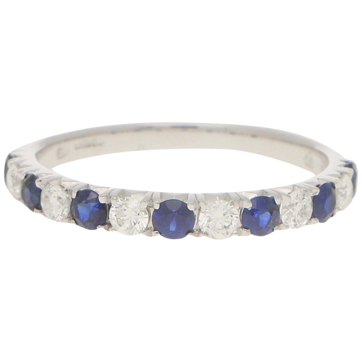 Diamond and Sapphire Half Eternity Ring in 18 Karat White Gold