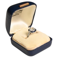 Diamond Halo Engagement Ring. 1.40ct Old Euro Diamond Sapphire Platinum K SI1