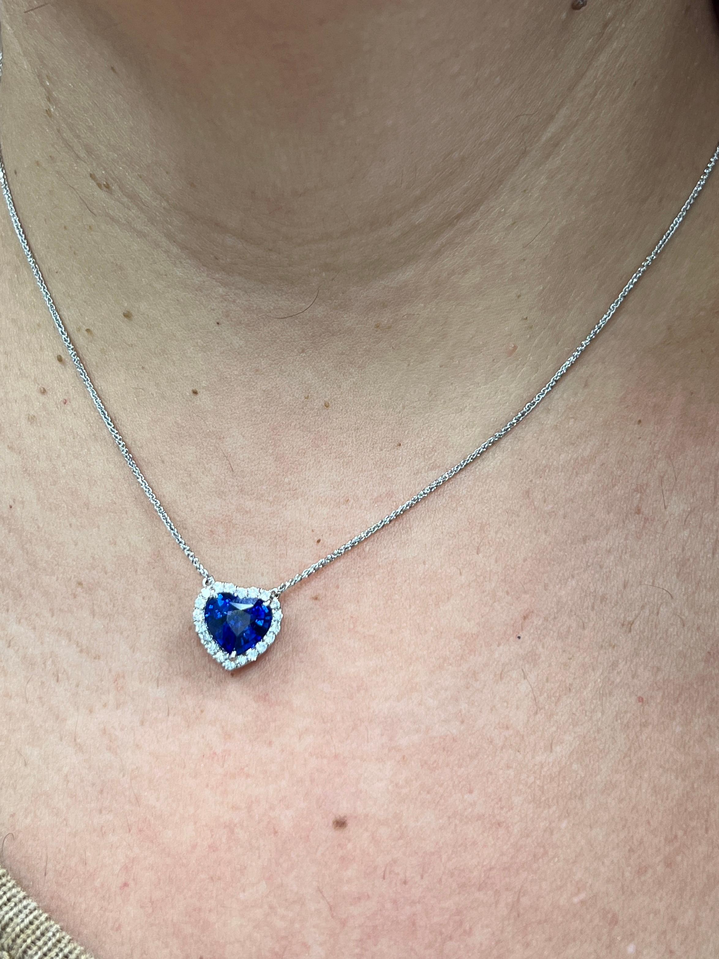 Brilliant Cut Diamond and Sapphire Heart Shaped Pendant For Sale