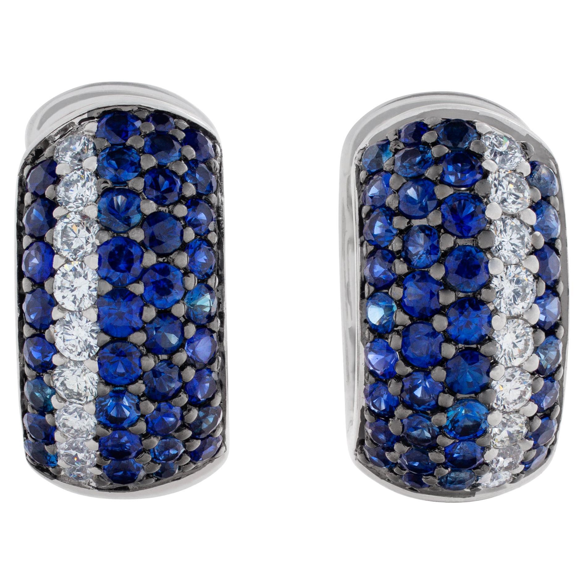 Diamond and Sapphire "Huggies" Hoop Earrings in 18k White Gold