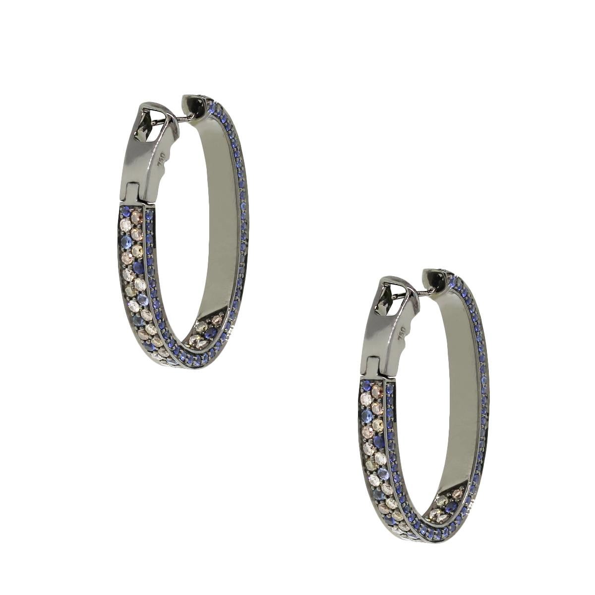 Women's or Men's Diamond and Sapphire Inside Out Hoop Earrings