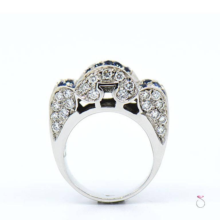 Women's or Men's Diamond and Sapphire Large Statement 18 Karat Ring