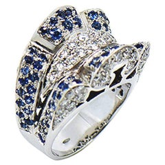 Diamond and Sapphire Large Statement 18 Karat Ring