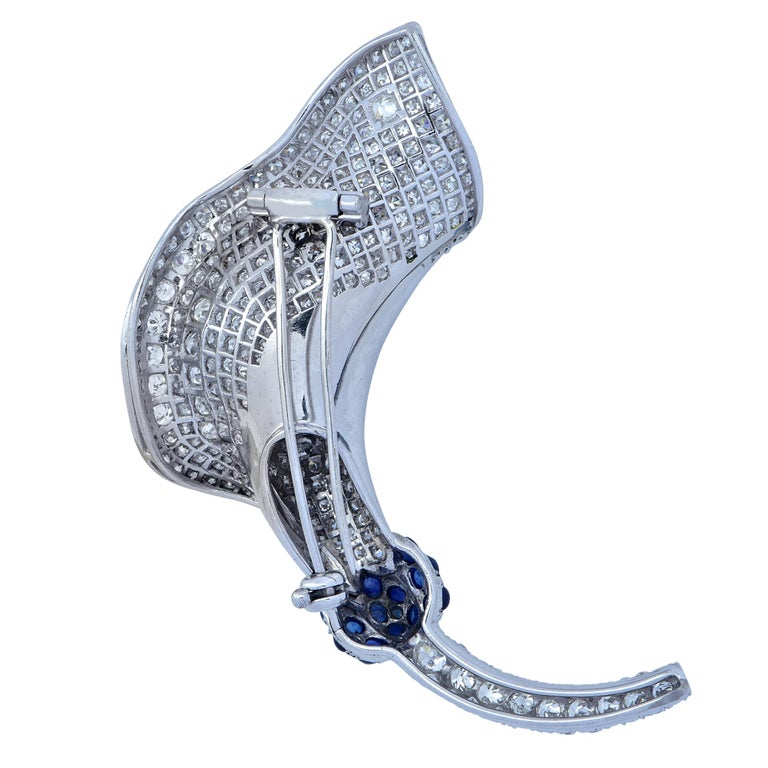 Old European Cut Diamond and Sapphire Lily Brooch Pin