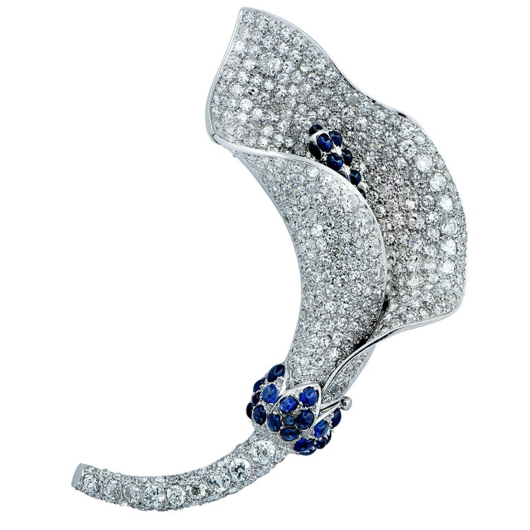 Diamond and Sapphire Lily Brooch Pin