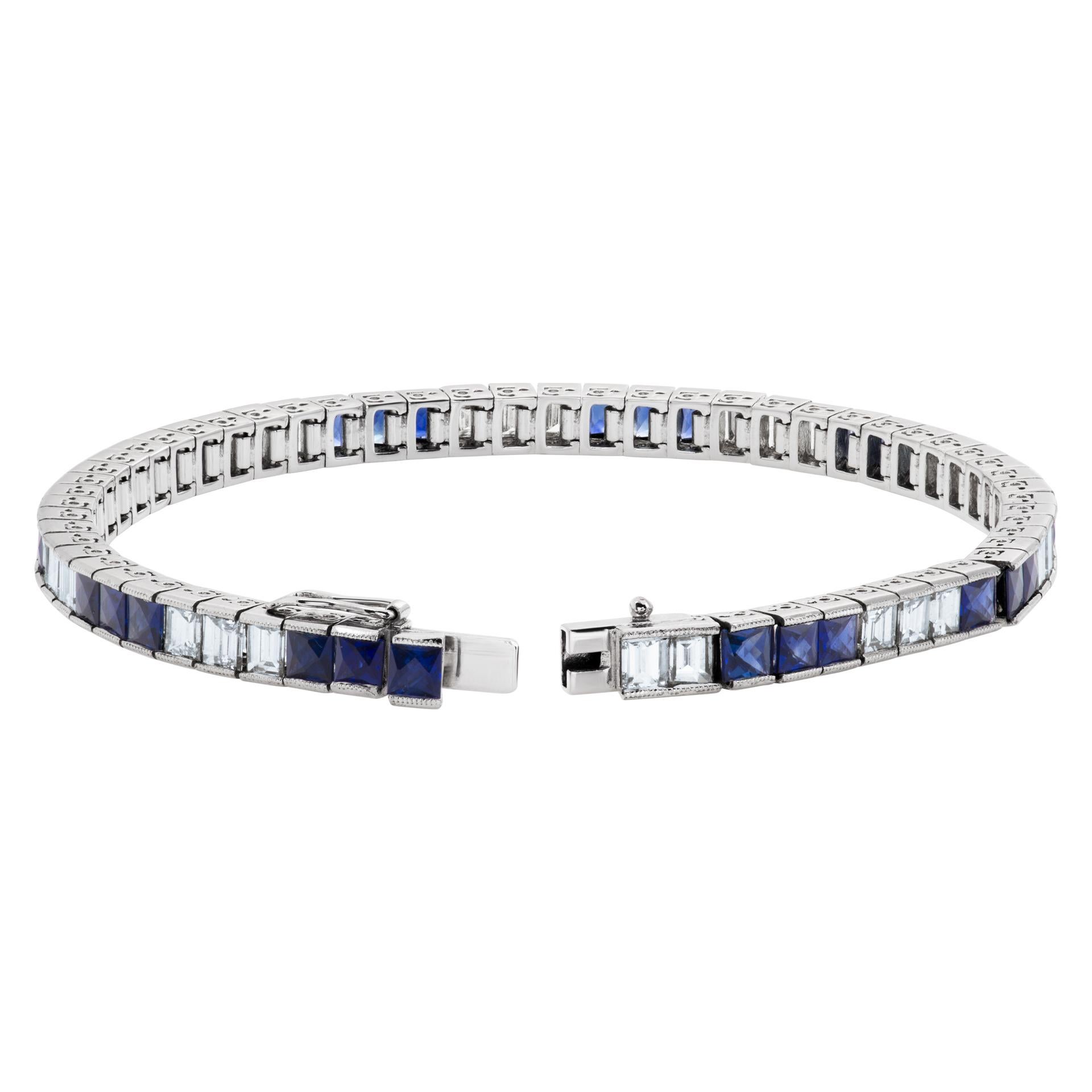 Art Deco Diamond and Sapphire Line Bracelet in Platinum