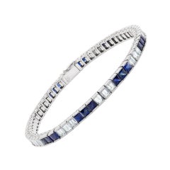 Diamond and Sapphire Line Bracelet in Platinum