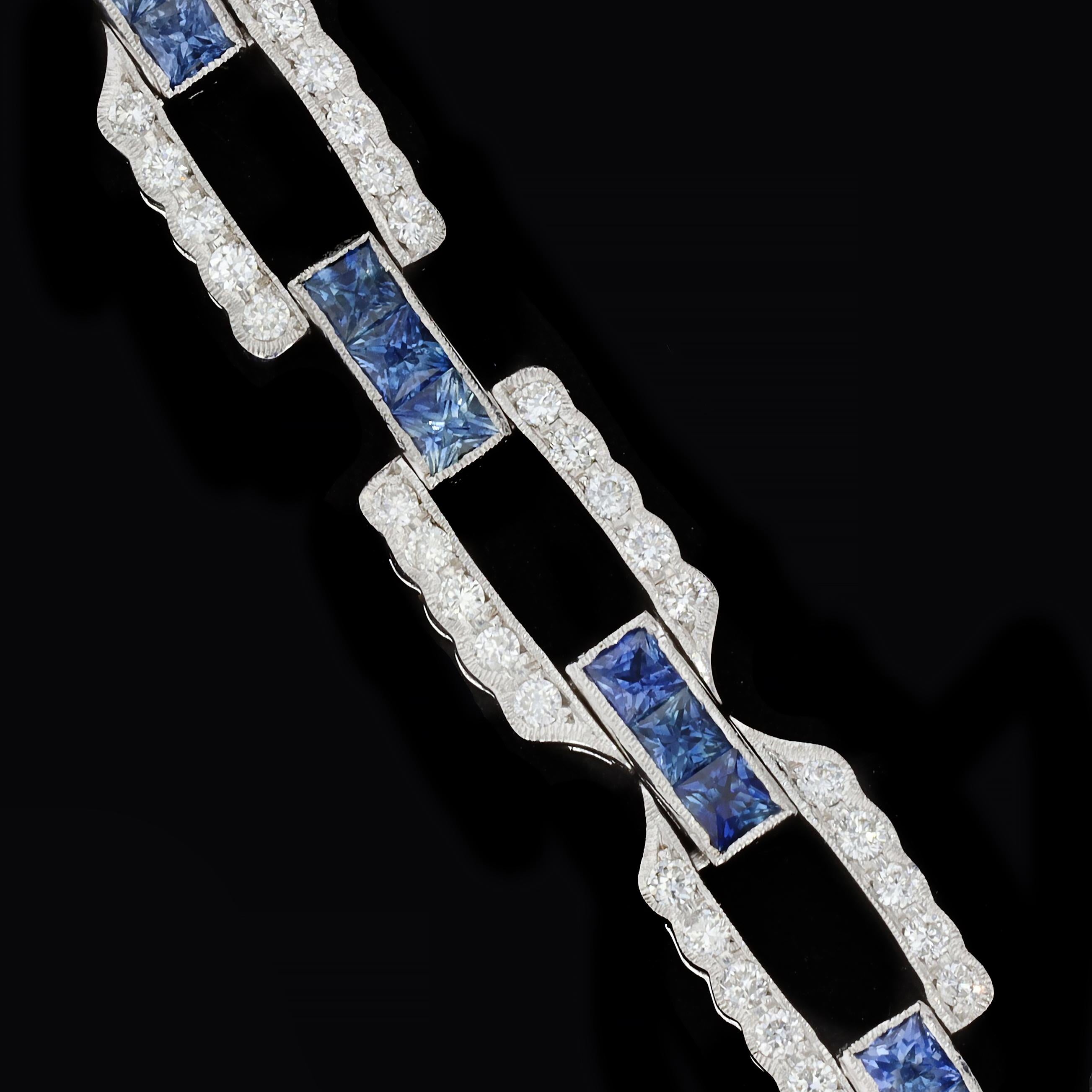Retro Diamond and Sapphire Link Bracelet For Sale
