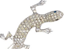 Diamond and Sapphire Lizard Brooch in White Gold