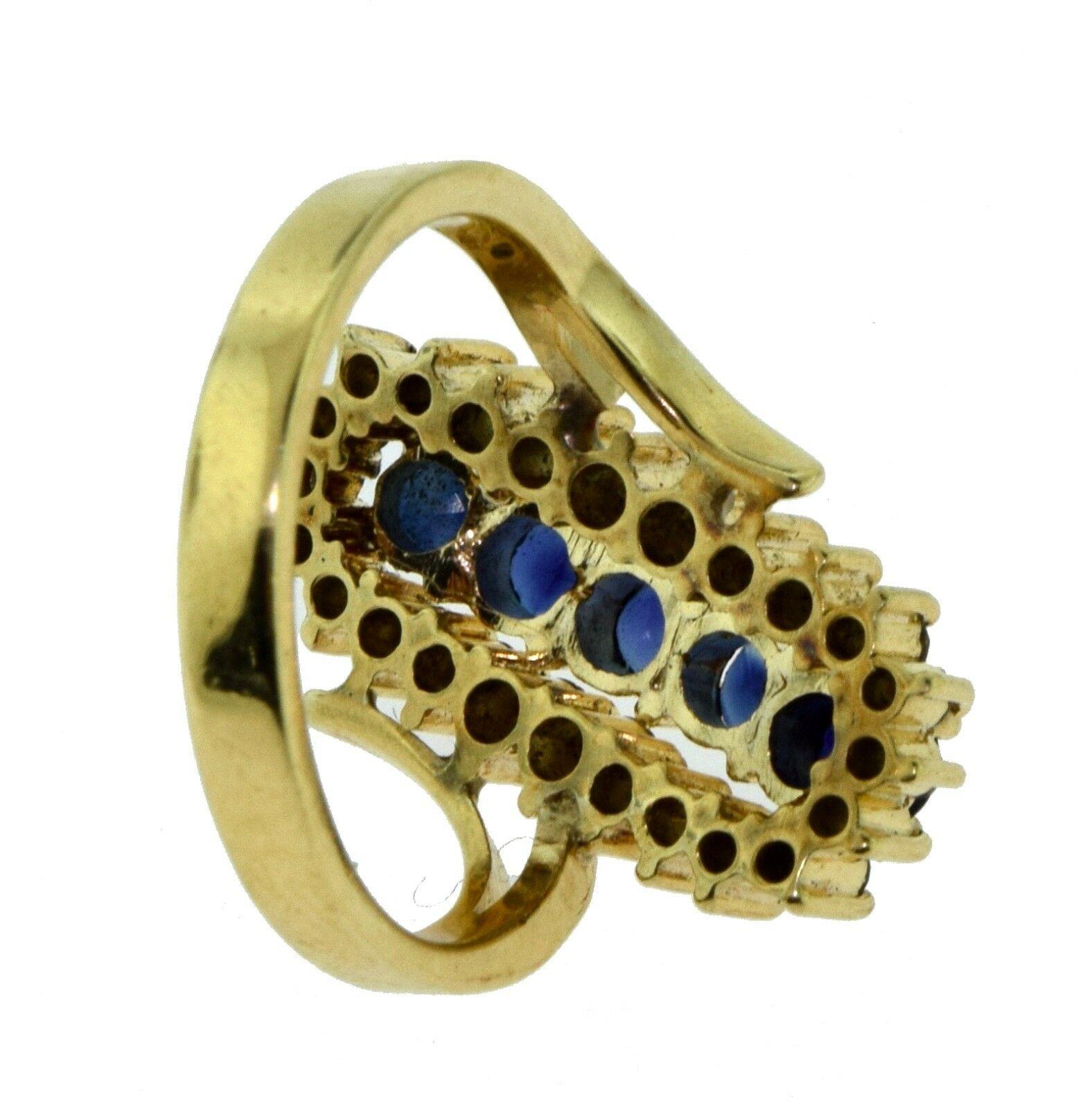 Women's or Men's Diamond and Sapphire Long Oval Yellow Gold Ring For Sale