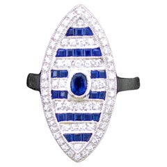 Vintage Diamond and Sapphire Marquise Shaped Ring in 18k